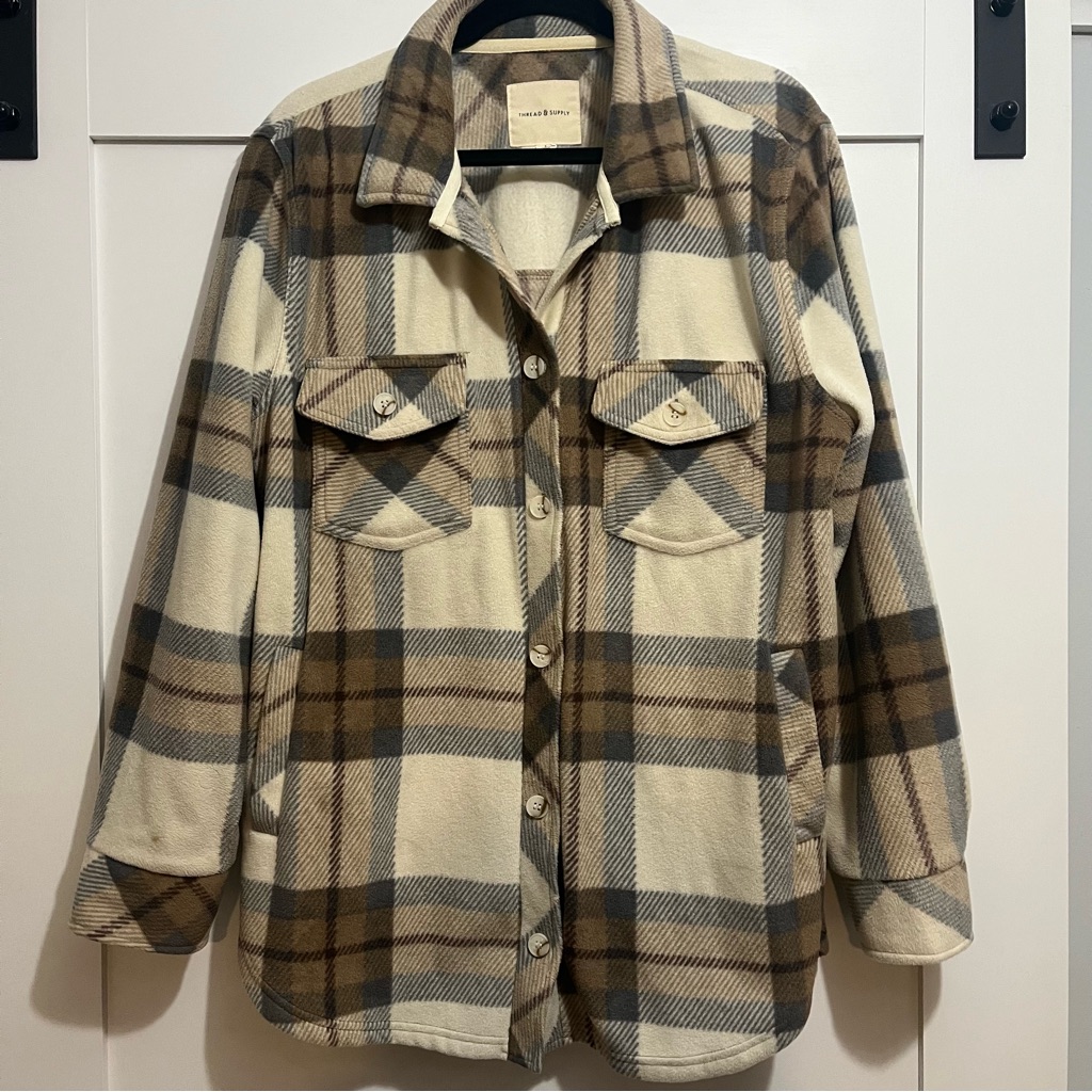 Thread & Supply Brown Plaid Flannel Lightweight Shacket Jacket